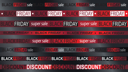 Set of Black Friday and sale ribbons. Red and black ribbons with text for seasonal sales banners and designs. Special offer, discount, sale. Vector graphics