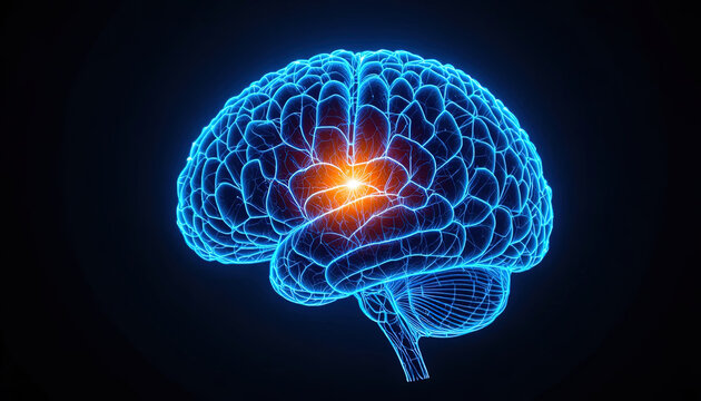 Brilliant neon brain glowing with ideas, perfect for science, innovation, and medical concepts with a modern edge in the fields of AI and technology