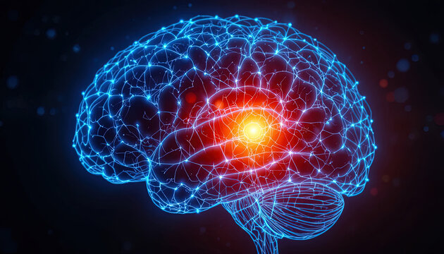 Dynamic brain activity visualization with glowing connections for medical research and technology concepts, showcasing neurological pathways and innovation - Powered by Adobe
