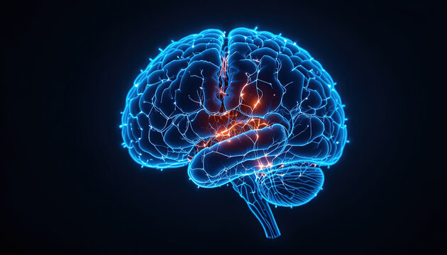 Brilliant glowing brain with neural activity showcasing cognitive function and scientific research for advanced medical technology and neuroscience studies