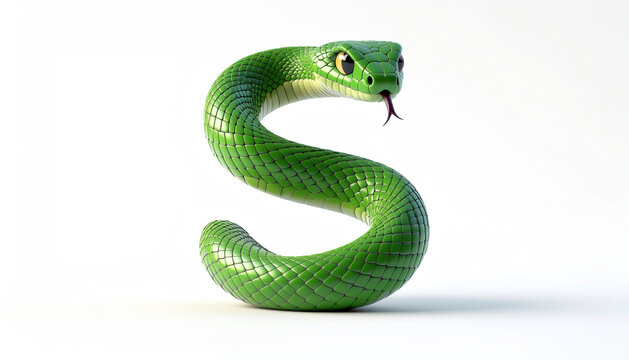 3D Snake Cartoon with Letter S on White Background
