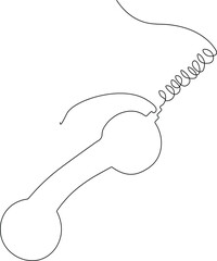 Obraz premium One line drawing of telephone receiver isolated vector object. Vintage retro telephone communication concept. White background. Black thin outline of old telephone with cable