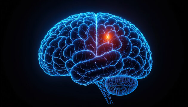 Brilliant brain scan highlighting a neural pathway, perfect for illustrating medical breakthroughs or innovative scientific research concepts