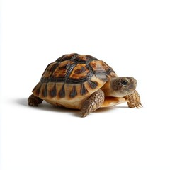 Obraz premium Tortoise walking on a white surface showcasing its unique shell patterns