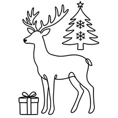 reindeer with christmas tree and gifts