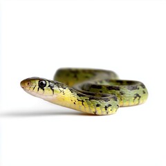 Obraz premium Colorful green snake slithering gracefully across a smooth surface in bright light