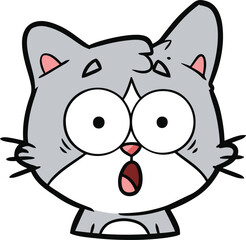 A surprised or shocked grey and white cat cartoon face with wide eyes and an open mouth, illustrated in a flat vector line art style.