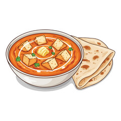 Paneer Butter Masala with Naan Bread - Traditional Indian Cuisine Vector Illustration  

