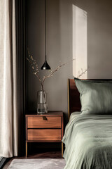 Bright Natural Living Room with Wooden Furniture and Indoor Plants.