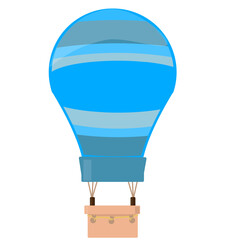 Blue hot air balloon on transparent background.