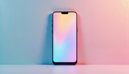 A modern smartphone with a blank screen on a pastel gradient background. The device is sleek and minimalistic, showcasing contemporary design.