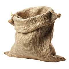 Empty burlap sack or bag isolated on black background studio shot
