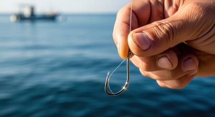 Fishing hook hand ocean sea