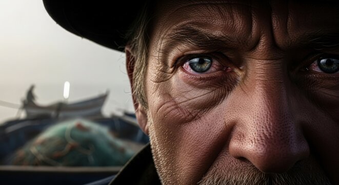 Fisherman portrait close-up eye detail