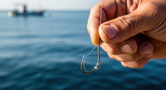 Fishing hook hand ocean sea