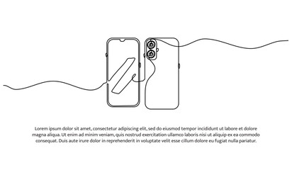 Set of phone one line. Electronic tools. Abstract minimal continuous line isolated on white background.