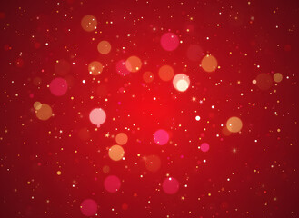 bright red holiday backdrop with golden bokeh for greeting card design