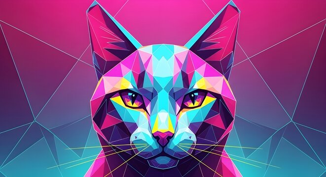 Colorful Polygonal Animal Head with Neon Gradient and Futuristic Geometric Design