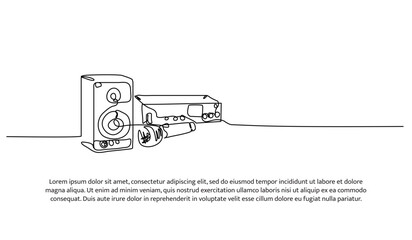 Set of karaoke set and mic one line. Electronic tools. Abstract minimal continuous line isolated on white background.