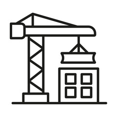 Construction crane working icon. Outline construction crane working vector icon for web design isolated on white background. Building Construction Icon. Cargo Icon. 