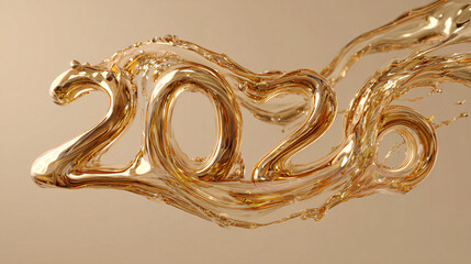 Stunning 2026 numerals emerge from dynamic golden liquid splashes, symbolizing new beginnings and celebratory moments.