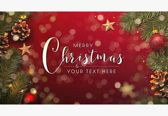 Red Christmas Card Mockup With Decorations And Bokeh