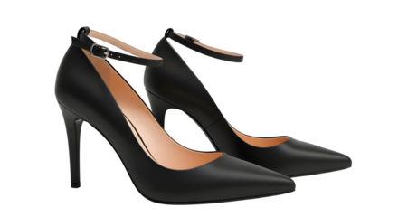 Elegant black stiletto heels with ankle straps on a neutral background showcase style on transparent background