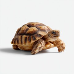 Obraz premium Cute turtle crawling on a light background in a calm indoor setting
