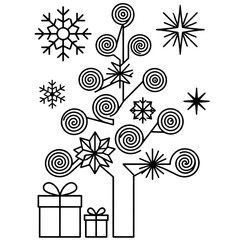 set of christmas tree and christmas accessories vector icons