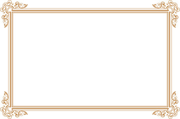 Elements of ornate vintage frames. Border gold on white classic swirls, floral motifs. Design print for greeting cards, wedding invitations, restaurant menu, royal certificates. Set 1413