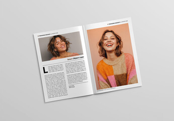 Open Magazine Mockup Isolated on White Background