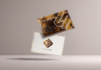 Two Modern Business Cards Floating On Empty Background Mockup
