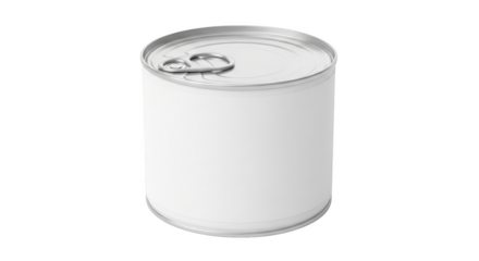 Blank white metal food can with pull tab lid isolated on a transparent background image