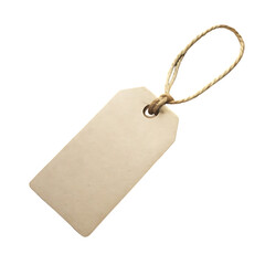 Blank beige tag with string on black background for product pricing