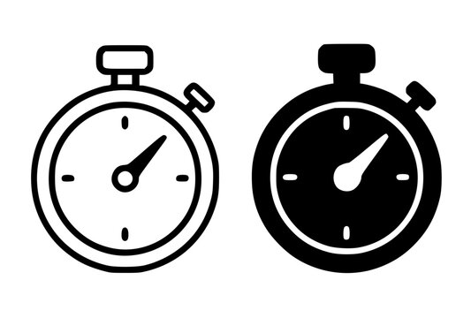 Minimalist icon, stopwatch vector, black and white, outline and silhouette