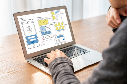 UX UI design process for modish mobile application and website . Creative prototype of wireframe for professional app developer .