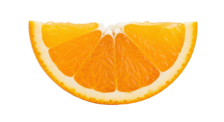 Close up of a vibrant orange fruit slice showing juicy segments and white pith isolated on a transparent background