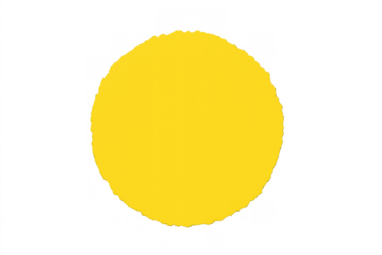Yellow circle with textured, uneven edges, symbolizing sun, warmth, or a simple design element on a transparent background