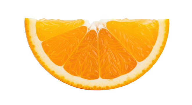 Close up of a vibrant orange fruit slice showing juicy segments and white pith isolated on a transparent background