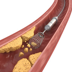 Angioplasty Catheter Inside of a Coronary Artery Blood Vessel to Removing Plaque