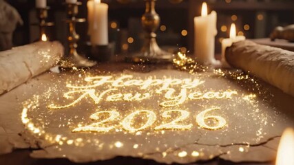 Magical Happy New Year 2026 Message on Vintage Scroll - Powered by Adobe