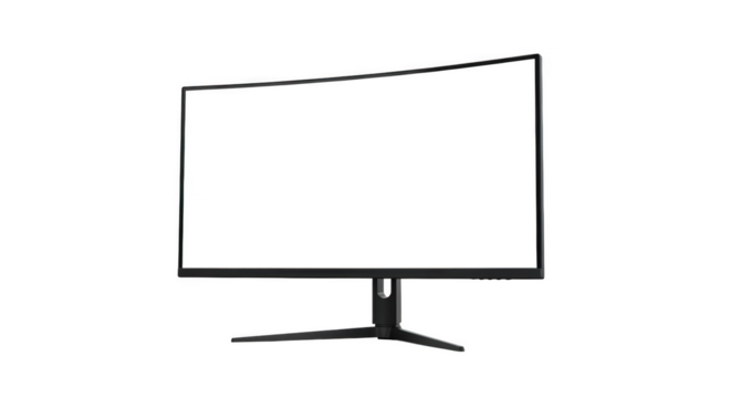 Curved computer monitor screen with stand on background isolated on a transparent background curved screen