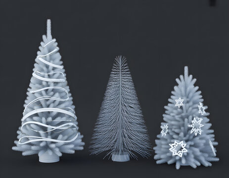 minimalist 3d christmas trees on dark monochrome background