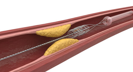 Artery blockage getting angioplasty to clear blood flow, health science