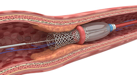 Coronary Stenting Process Inside of a Coronary Blood Vessel to open Plaque Blockage