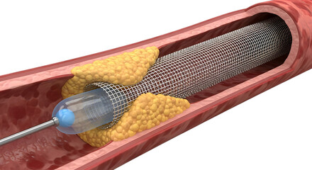 Coronary Stenting Process Inside of a Coronary Blood Vessel to open Plaque Blockage