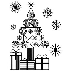 set of christmas tree and christmas accessories vector icons