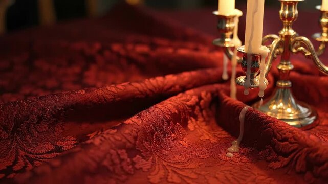 Elegant Red Tablecloth with Candelabra Light