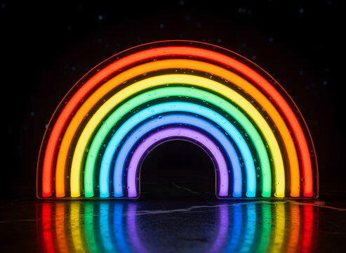 surreal cyberpunk ocean landscape with luminous neon rainbow lights