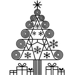 set of christmas tree and christmas accessories vector icons